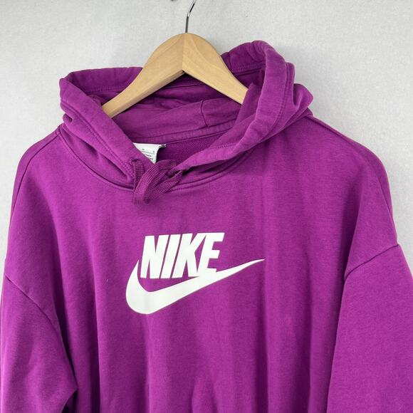 NIKE Hoodie Womens M Sportswear Club Fleece Pullover Cropped Sweatshirt Purple - Picture 2 of 16